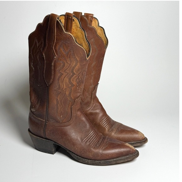 Lucchese Shoes - Lucchese 2000 VTG Womens Brown Leather Western Cowboy Boots 6 B USA Made